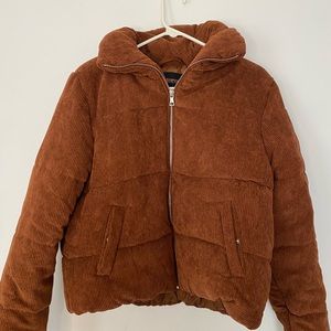 brown corduroy puffer jacket
